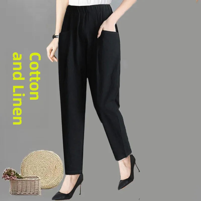 Women's Summer Cotton Harem Pants – Lightweight Loose High-Waist Cropped Trousers, Korean-Style Casual Plus Size Pants