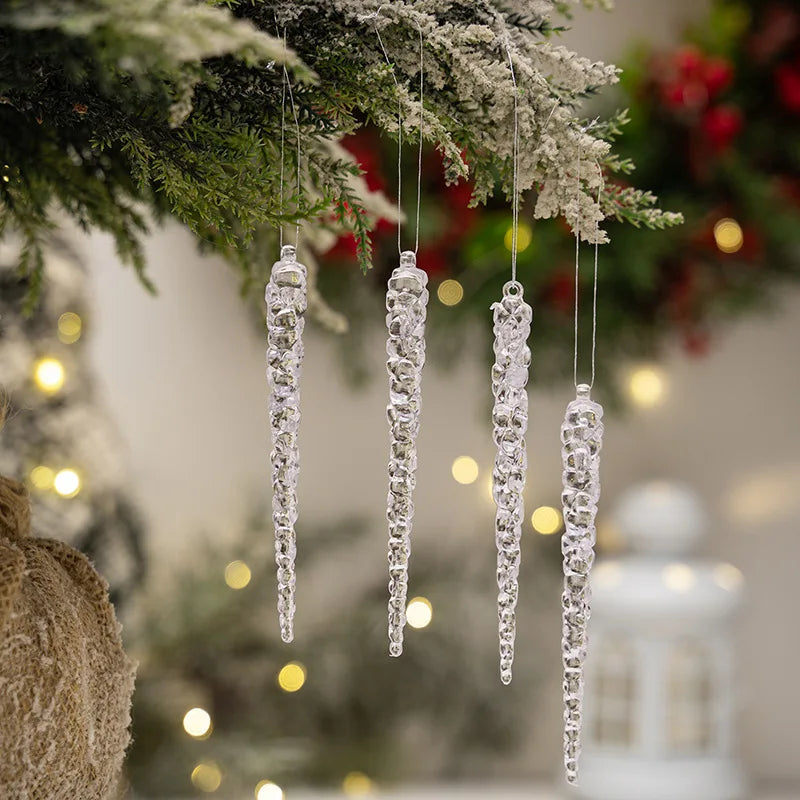 6PCS 15CM Acrylic Christmas Icicle Ornaments – Faux Ice Hanging Decorations for Winter Parties, New Year, Xmas Tree & Holiday Decor