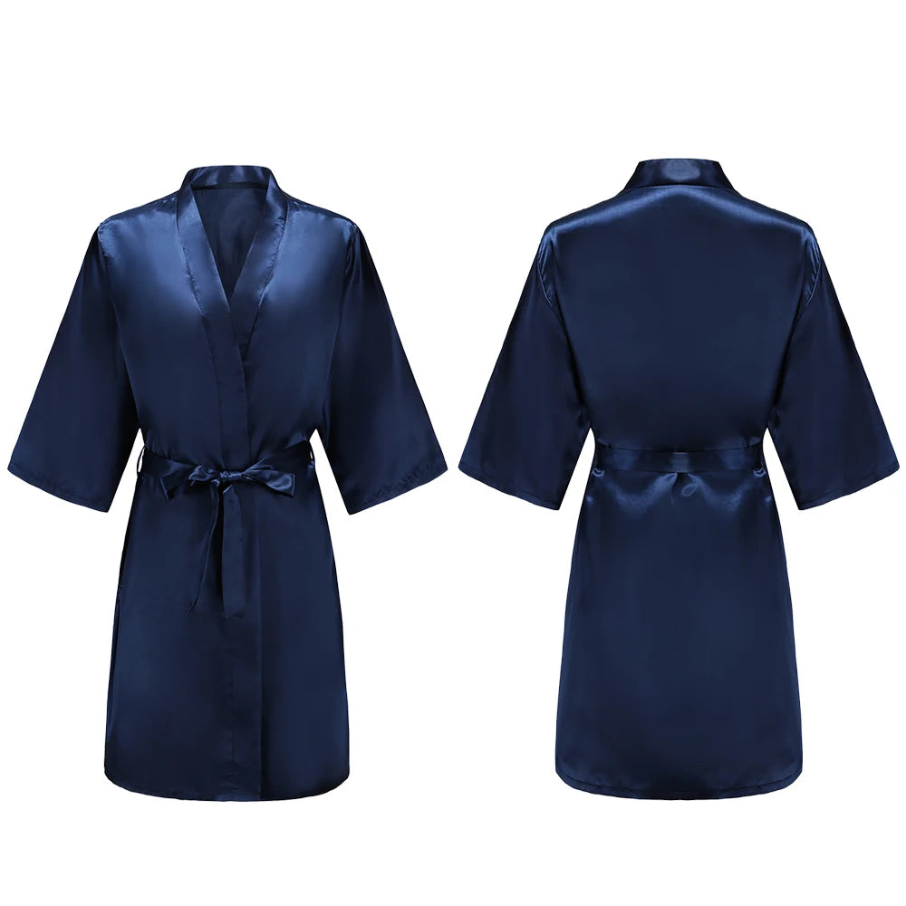 Bata de satén para mujer – Batín sedoso corto para dama de honor para la novia y fiesta de bodas | Kimono elegante para dormir