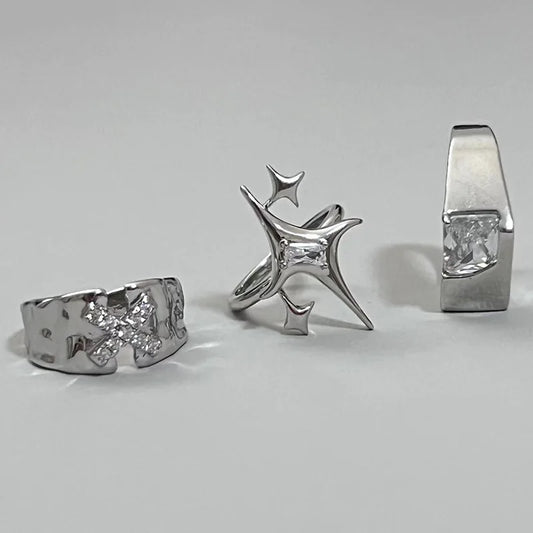 Anillo Ajustable Vintage Cruz y Estrella Irregular – Anillo Abierto Gótico Punk Plateado para Pareja, Hombre y Mujer | Joyería de Regalo Y2K E-Girl