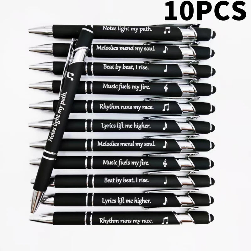 5/10PCS Love Music Engraved Metal Pens – Music Phrase Ballpoint Writing Pens with Touch Screen Stylus for Gifts