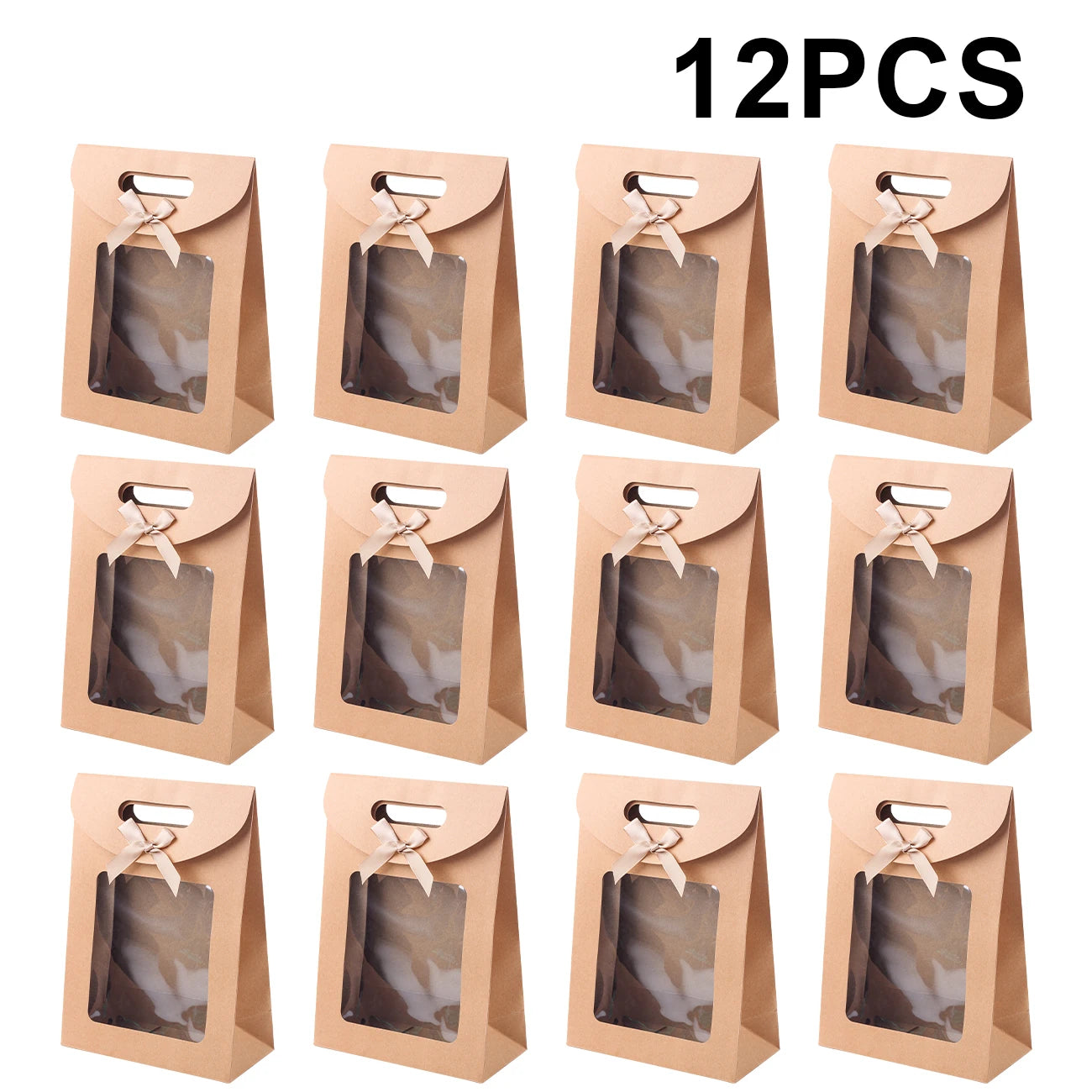 6/12 Bolsas de regalo de papel kraft con ventana para galletas, dulces, recuerdos de boda, regalos de Navidad y embalaje de fiesta reutilizable