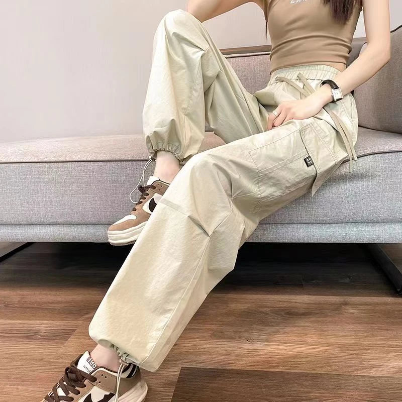 Pantalones Joggers para Mujer, Casuales, Elegantes, Rectos, con Bolsillos, Cintura Alta Elástica, Ropa Urbana, Pantalones Ajustados Finos de Verano