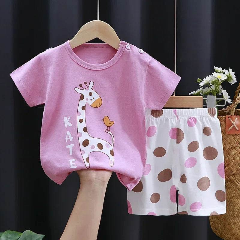 Conjunto de ropa de verano para niños de 2 piezas – Conjunto de camiseta y pantalones cortos de algodón para niños y niñas, ropa de manga corta para bebés, traje informal suave para niños para el juego diario y la comodidad