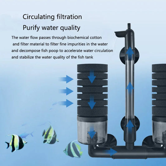 Black Aquarium Sponge Filter – Biochemical Bio Filter with Air Pump & Skimmer for Fish Tanks, Efficient Water Filtration & Aeration
