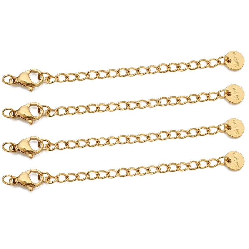 10 chaînes d'extension en acier inoxydable avec fermoirs mousquetons – Rallonges pour colliers et bracelets DIY