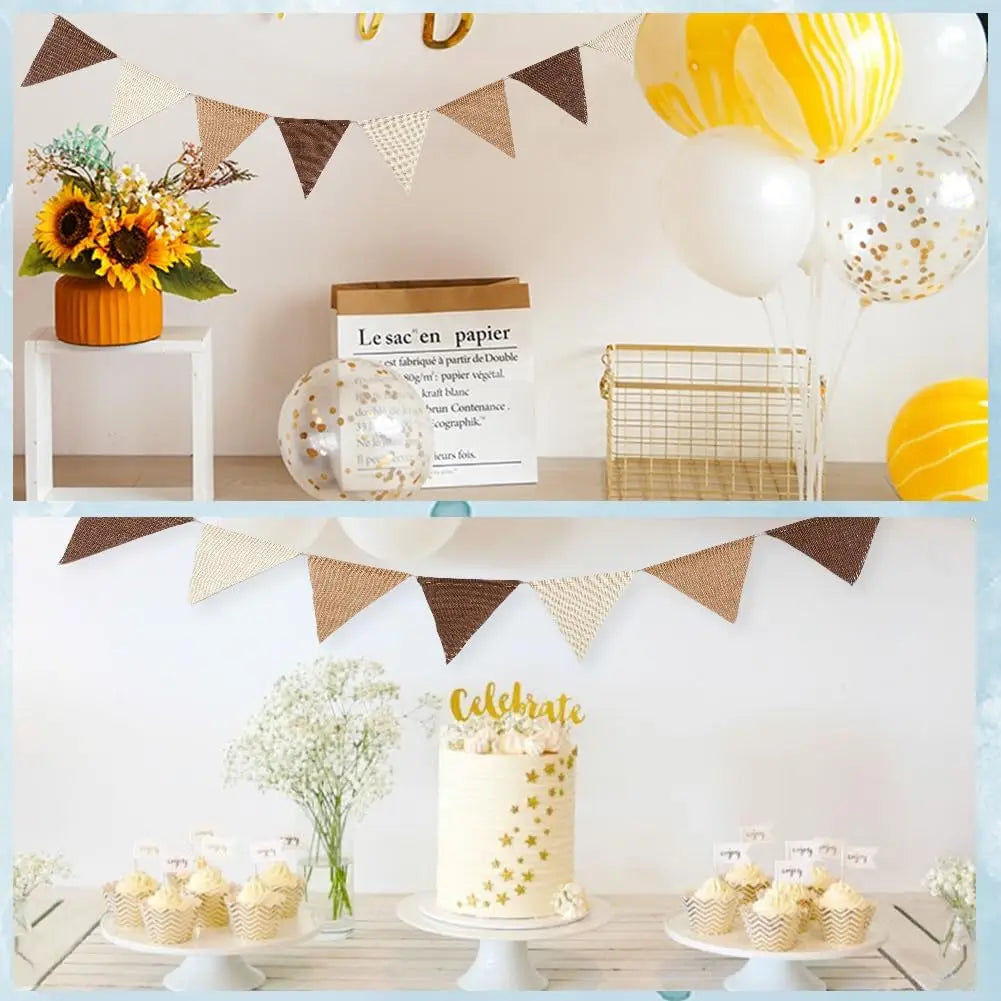 12FT Burlap Pennant Banner – Rustic Triangle Flag Garland for Weddings, Birthdays & Party Decorations