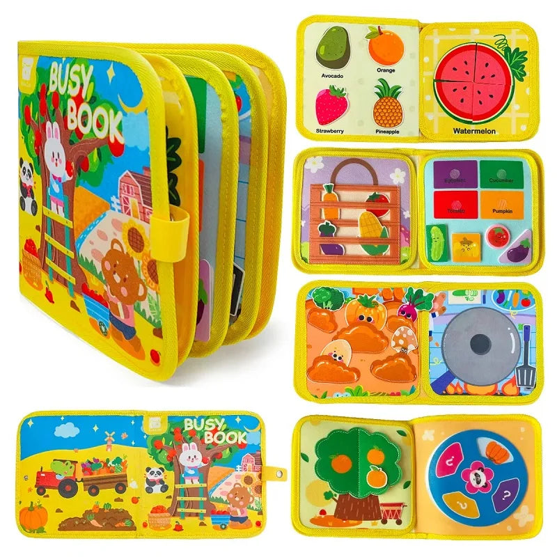 Libro Montessori de tela con animales de granja – Libro de actividades de fieltro para el aprendizaje preescolar, juguete para habilidades motoras finas para niños pequeños, libro interactivo de cuentos de educación temprana para niños