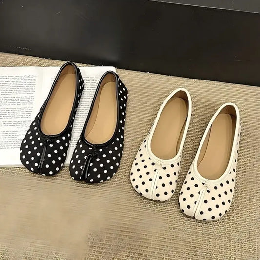 Manoletinas de mujer con lunares y punta dividida – Zapatos planos informales suaves sin cordones, zapatos cómodos de moda para uso diario