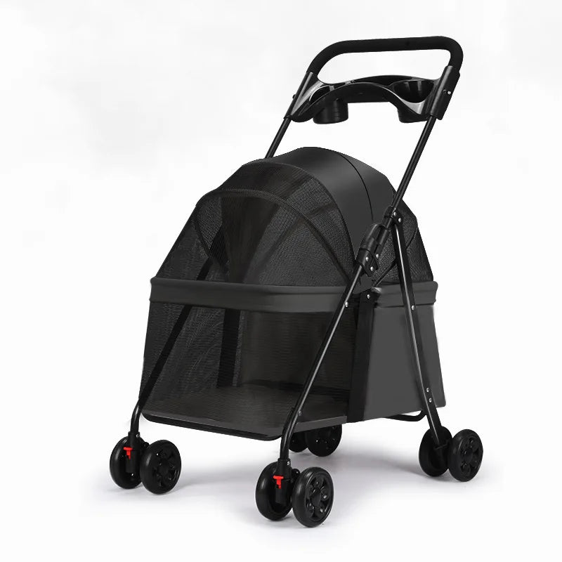 Poussette pliable 2-en-1 pour animaux de compagnie, chariot de voyage léger pour chiens et chats avec grande cabine pour une utilisation en extérieur