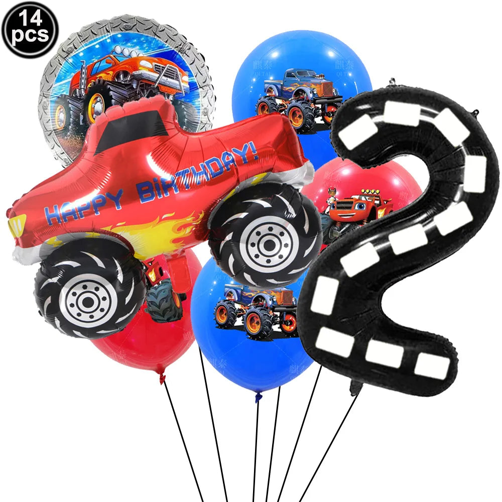 Monster Truck Birthday Party Supplies – Disposable Plates, Napkins, Banner & Tablecloth for Kids' Boys' 2nd Birthday Decorations