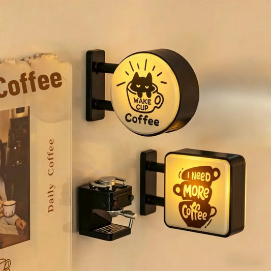 Retro Coffee Shop Fridge Magnet – Glowing Miniature Coffee Corner Magnetic Ornament for Home Décor