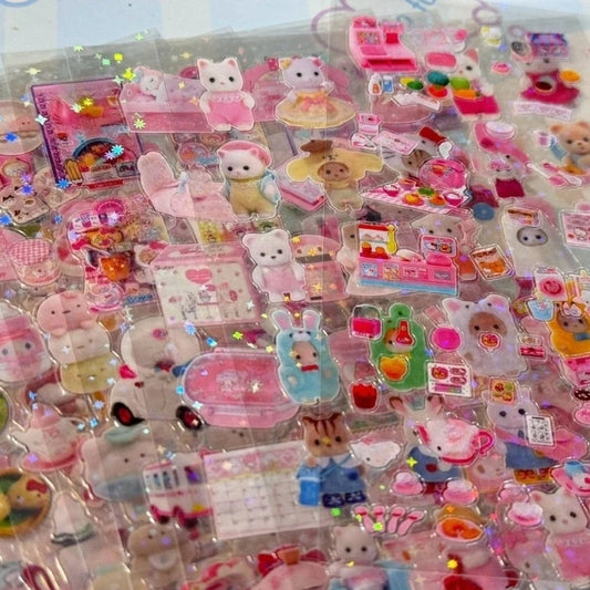 20 hojas de calcomanías PET vintage con brillos – Juego transparente de decoración Kawaii para álbumes de recortes, diarios y toploaders