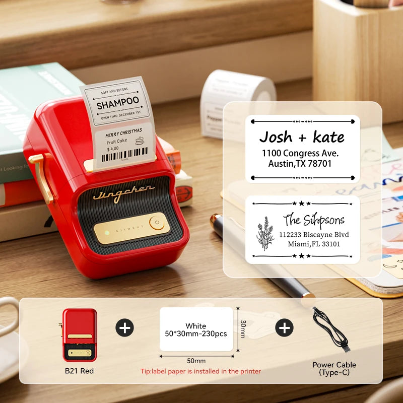 NiiMbot B21 Mini Thermal Label Printer – Wireless Bluetooth Barcode Label Maker with Portable Adhesive Printing for Office & Business