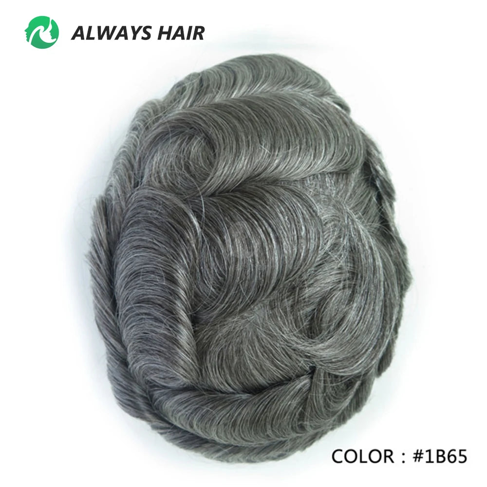 0.12-0.14mm PU Skin Hombres Peluquín – Peluca de Sistema Capilar de Cabello Humano Indio de Grosor Completo | Reemplazo de Cabello Natural con 130% de Densidad