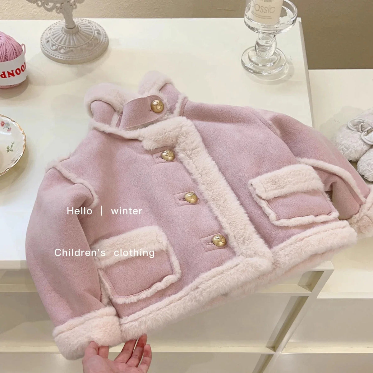 Girls Winter Coat with Plush Lining, Thick Cotton-Padded Baby Jacket, Fashionable Warm Outerwear for Kids and Toddlers