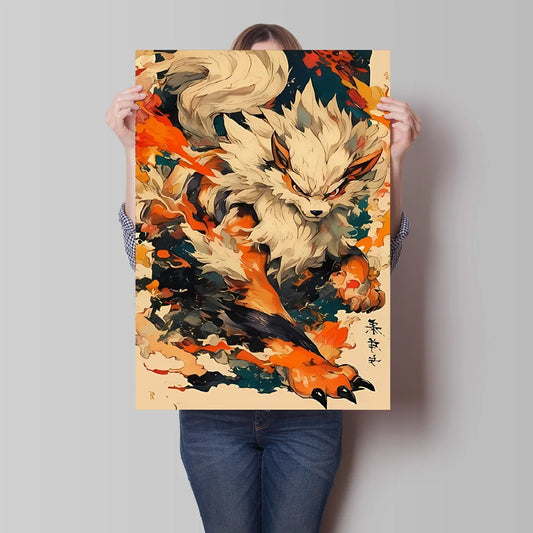 Lienzo decorativo de Pokémon Arcanine y Pikachu – Pintura anime de alta calidad para una decoración colorida del hogar y la habitación