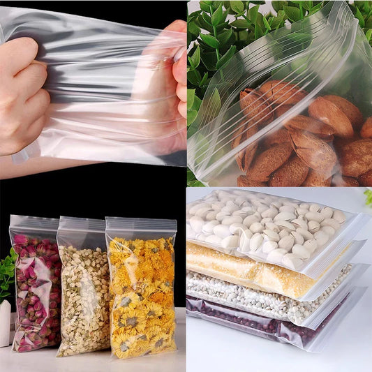 100/200 bolsas transparentes con cierre de cremallera – Bolsas de plástico gruesas resellables para alimentos, joyas, organización de cocina, almacenamiento de artículos pequeños y suministros de embalaje