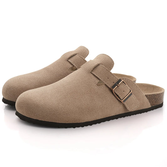 Zuecos de ante Crestar Cork – Zapatillas tipo mules unisex antideslizantes con soporte para el arco del pie