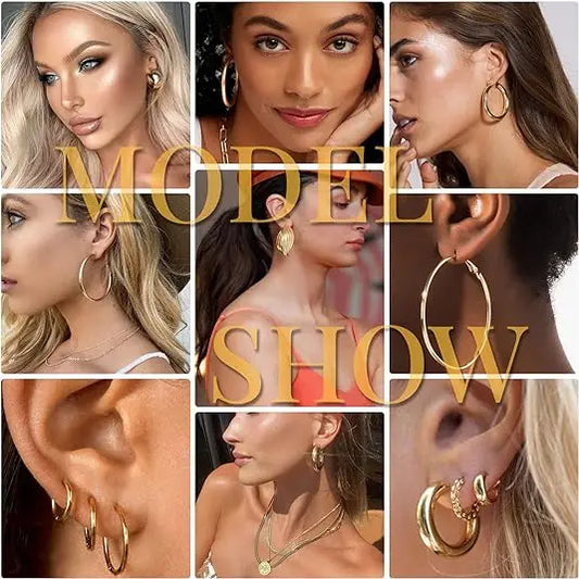 Women’s Gold Big Circle Hoop Earring Set Bohemian Vintage Pearl Heart Zircon Stud Jewelry Gift