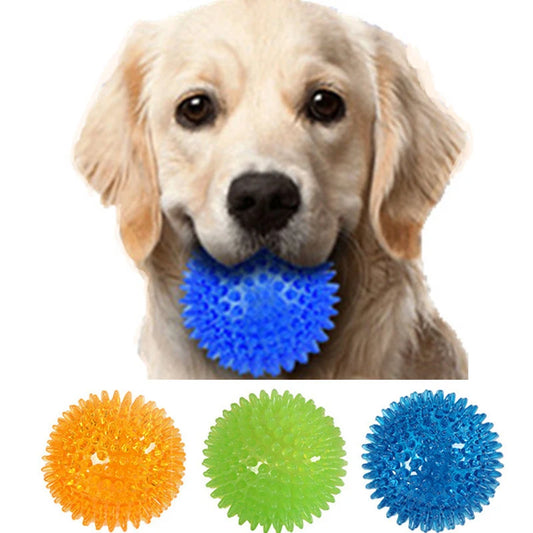 Juguete para perros con pelota chirriante de TPR, mordedor para limpiar los dientes para perros, gatos y cachorros, juguete interactivo de entrenamiento