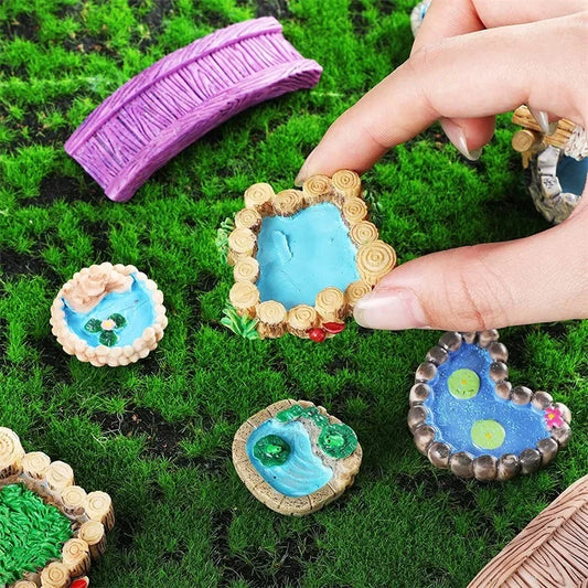 Accesorios en miniatura para jardines de hadas – Farol vintage, pozo de agua y figuras de puente para decoración de jardín DIY, escenas de casa de muñecas, macetas y adornos artesanales