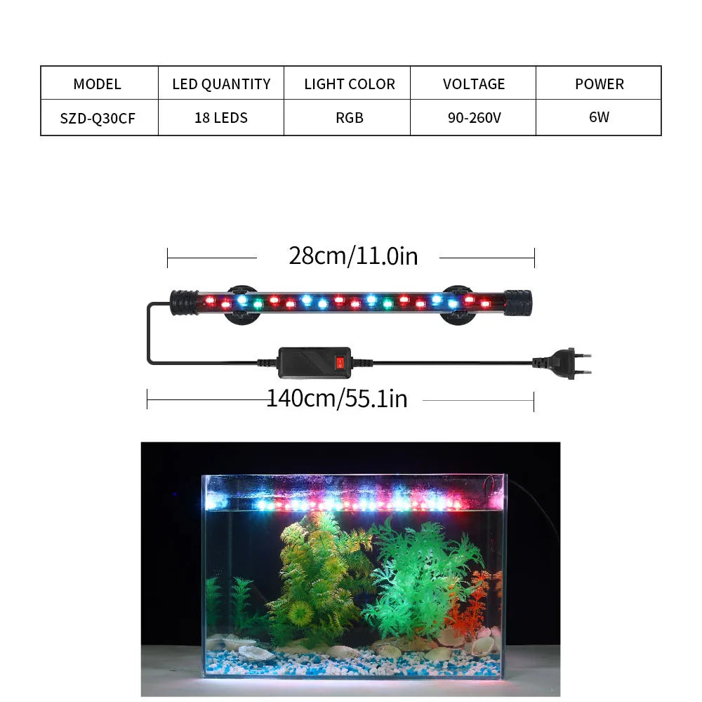 18-58cm Waterproof Aquarium LED Clip Light – 90-260V Submersible Fish Tank Lamp for Aquatic Plants, Underwater Decor & Plant Growth