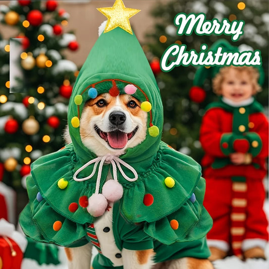 Christmas Tree Pet Cape – Cute Festive Shawl Costume for Small Cats & Dogs, Creative Holiday Pet Clothing Accessory