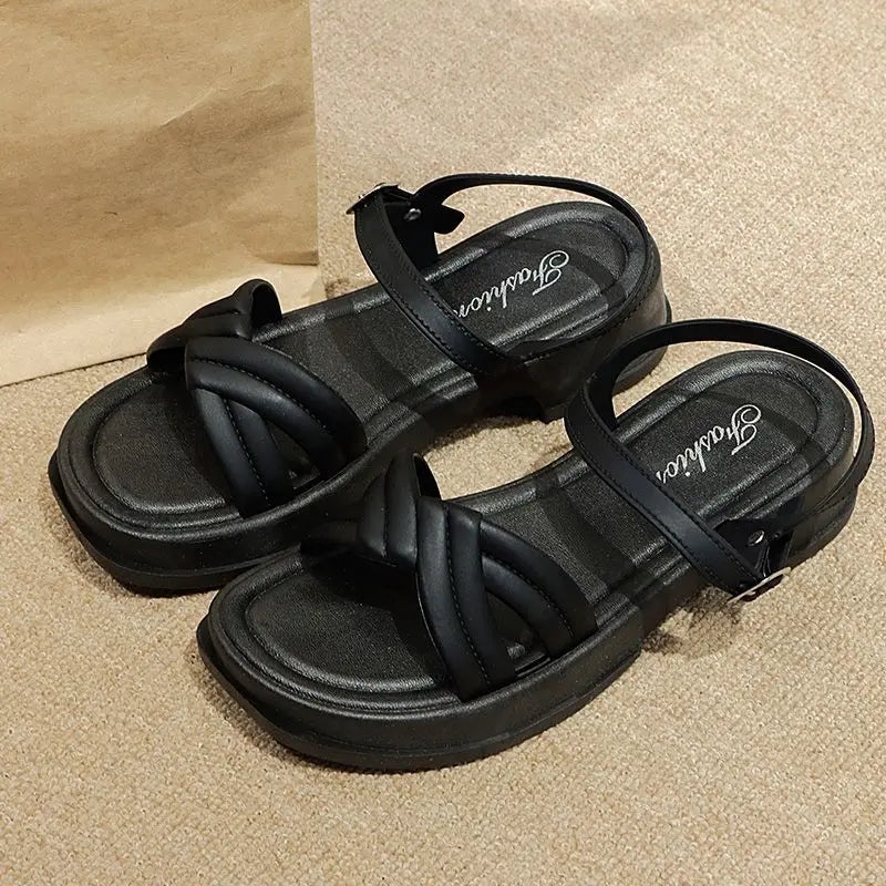 Sandales à talons épais pour femme – Chaussures d'été décontractées à enfiler, sandales mode confortables à talon bas pour un usage quotidien