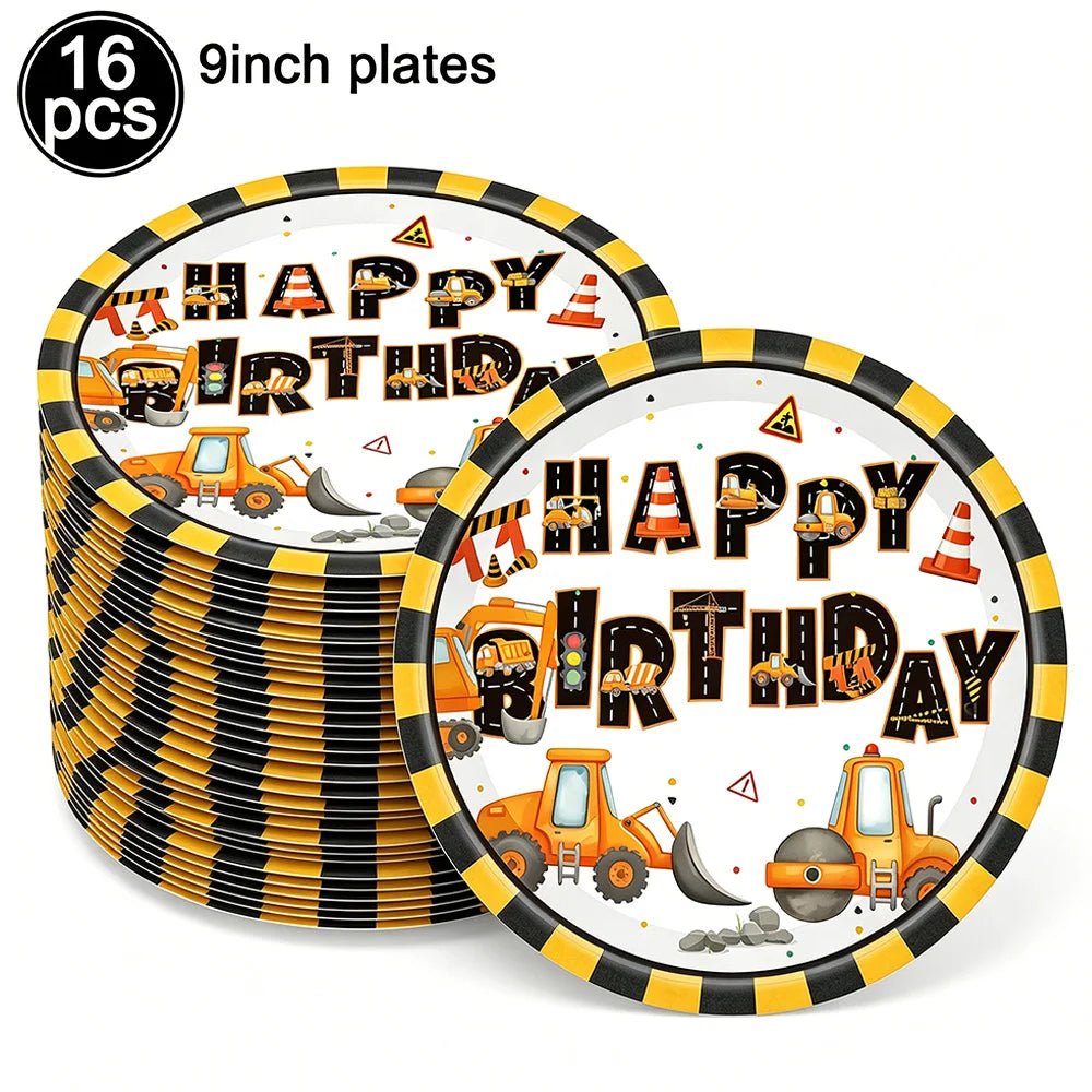 Construction Truck Birthday Party Tablecloth – Excavator & Engineering-Themed Table Runner for Boys' Construction Party Decorations