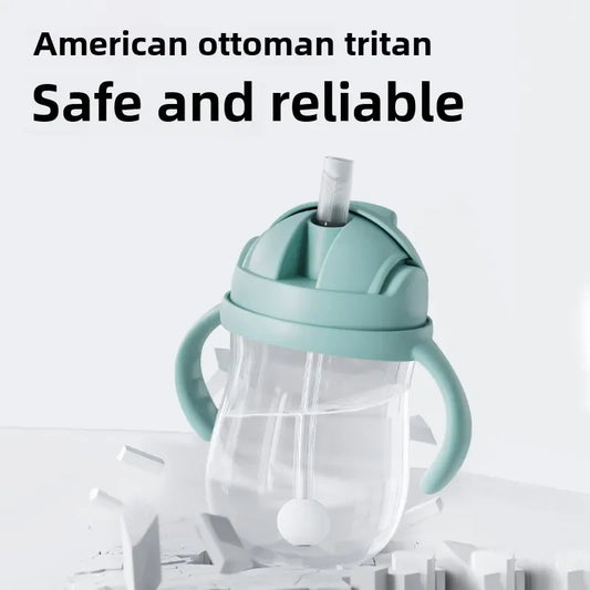 Biberón de agua con pajita de 300 ml para bebé con asa, taza de entrenamiento portátil para niños pequeños
