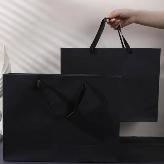Bolsa de regalo de papel kraft negro premium - Embalaje reutilizable para compras y regalos para bodas, Navidad, fiestas, galletas, dulces, ropa y ocasiones especiales