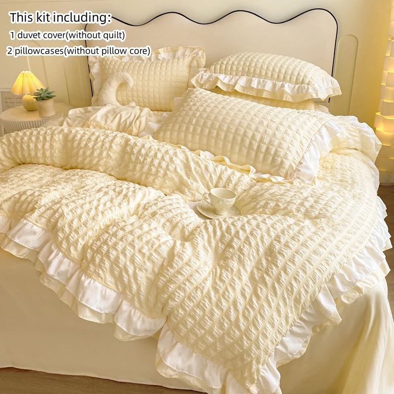 Juego de ropa de cama de 3 piezas de encaje coreano Seersucker – Juego de funda nórdica y fundas de almohada para dormitorio y habitación de invitados