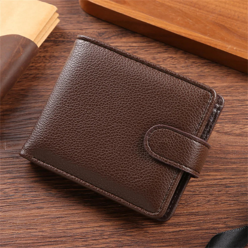 Billetera de cuero de gran capacidad para hombre con ventana para identificación, ranuras para tarjetas y monedero.