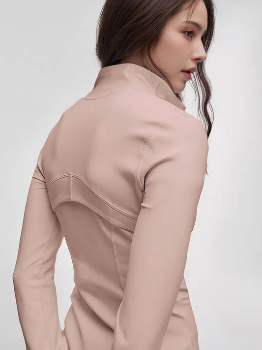 Chaqueta deportiva de mujer con cuello alto – Top de entrenamiento de manga larga con cremallera para gimnasio, fitness y uso casual
