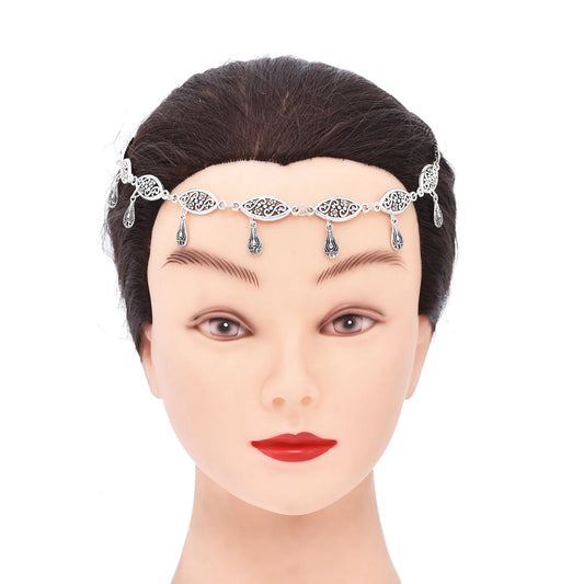 Boho Moon Forehead Headpiece – Vintage Silver Alloy Hollow Crescent Pendant Hair Jewelry for Women | Hippie Festival Fashion Accessory