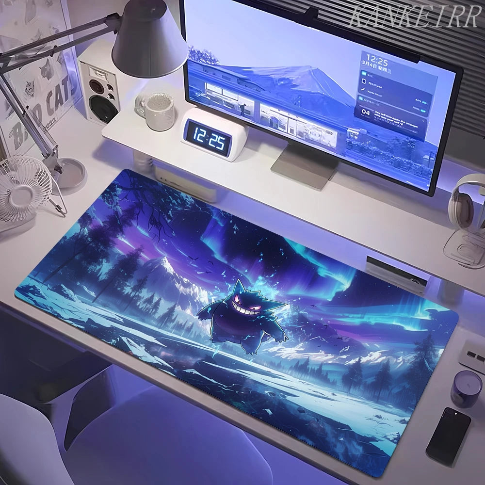 XXL Pokémon Gengar Purple Gaming Mouse Pad – Extended Kawaii Desk Mat (900×400 Keyboard & Mouse Rug for PC & Laptop Setup)