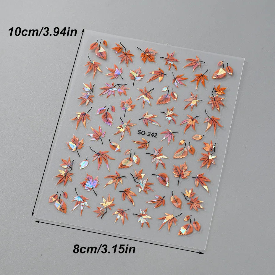 2pcs 3D Autumn Nail Stickers – Laser Maple Leaf Nail Art Decals for Fall Manicure Decoration