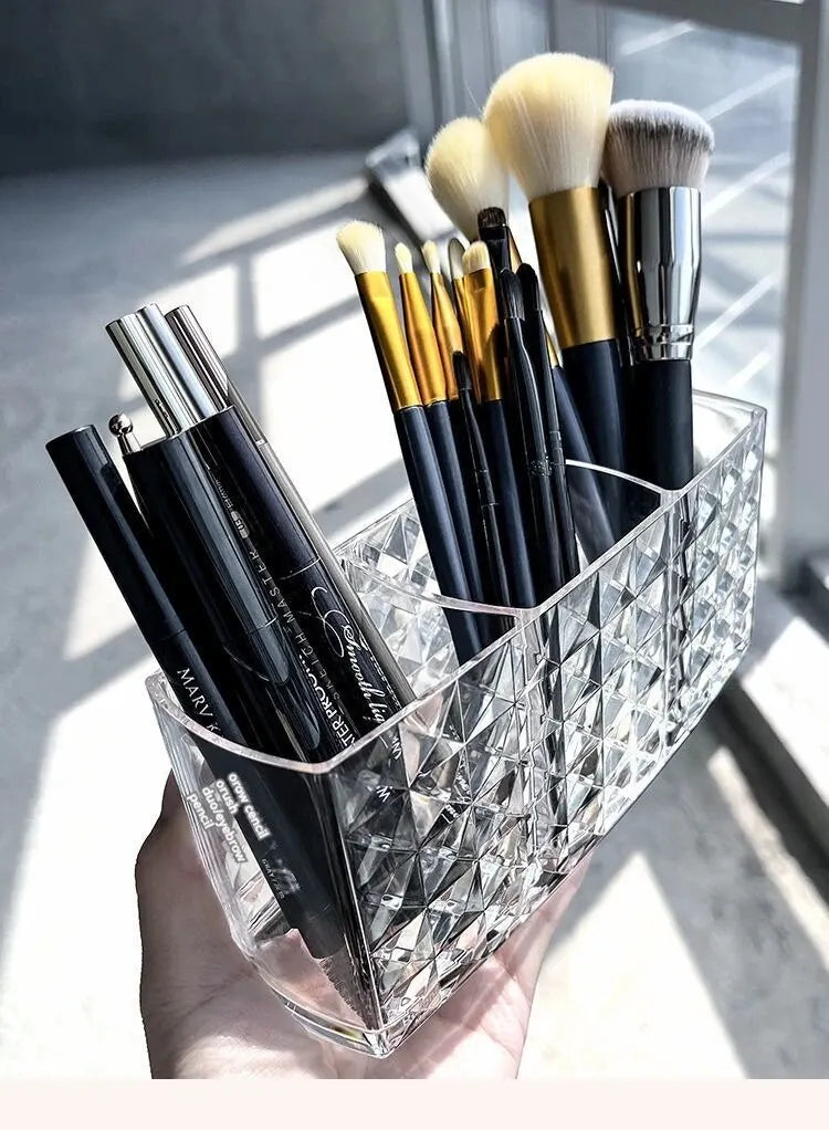Diamond Pattern Mirror Cosmetic Storage Box – Bathroom Organizer Rack for Lipstick, Makeup, Skincare & Beauty Accessories Storage