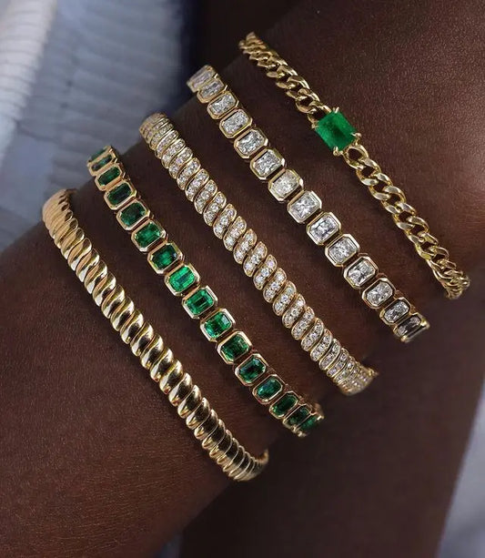 Pulsera de tenis 5A CZ – Pulsera geométrica de cristal de circonita cúbica con bisel para mujer | Joyería de moda clásica de lujo
