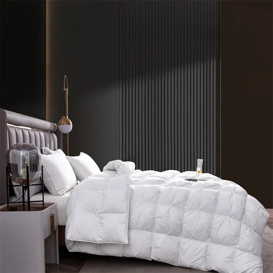 Edredón de lujo 100% plumón de ganso blanco – Duvet ligero y cálido de invierno con diseño plisado