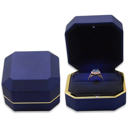 Caja de regalo de terciopelo con LED para anillos, collares y colgantes – Estuche de lujo iluminado para propuesta, compromiso y boda