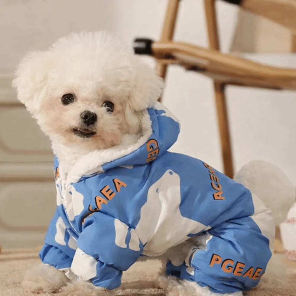 Cute Winter Dog Jumpsuit – Thick Fleece-Lined Waterproof Pet Coat, Warm Outdoor Clothing for Puppies & Small Dogs