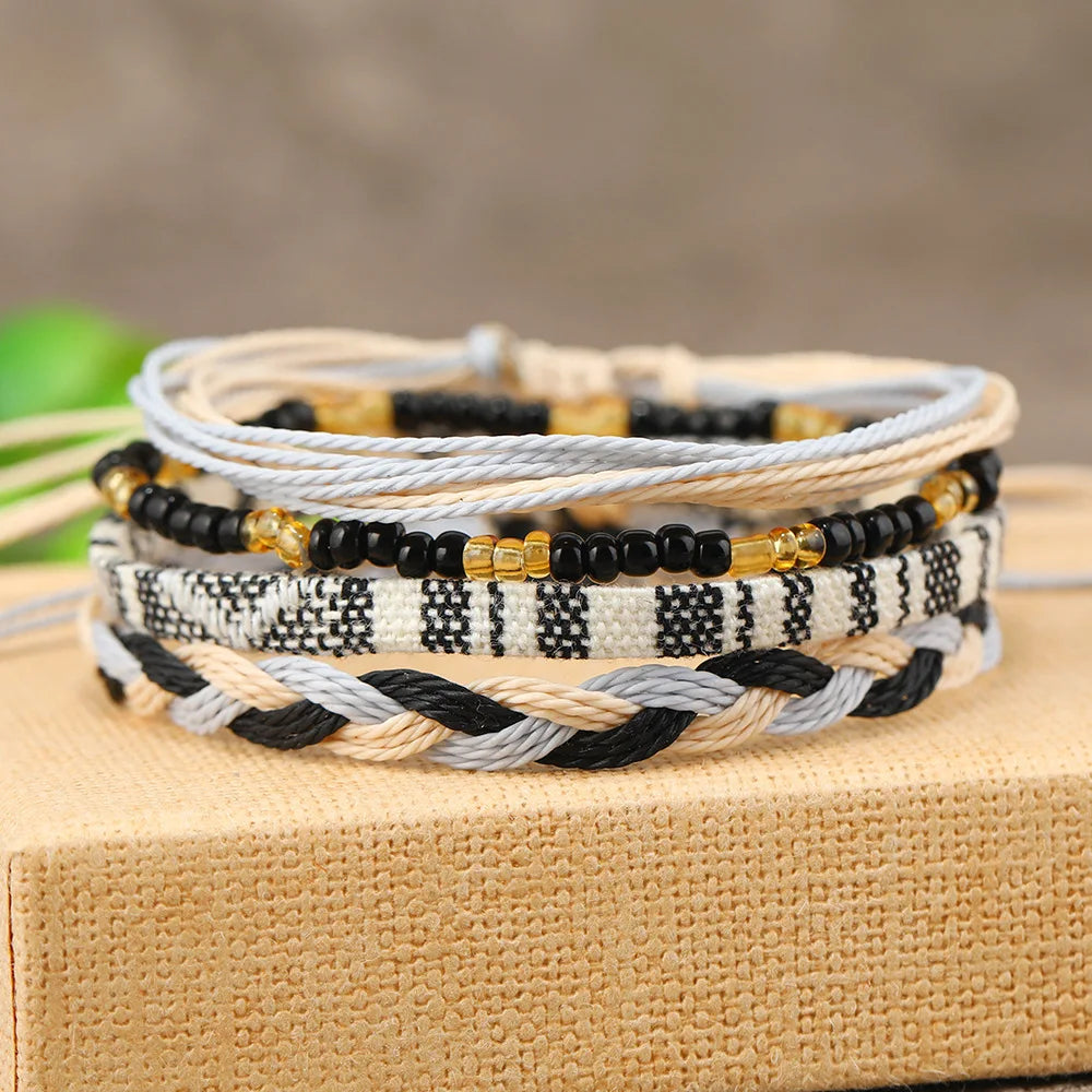 4/24 Piece Boho Surfer Bracelets & Anklets Set – Colorful Braided Rope String Jewelry for Summer Beach Fashion