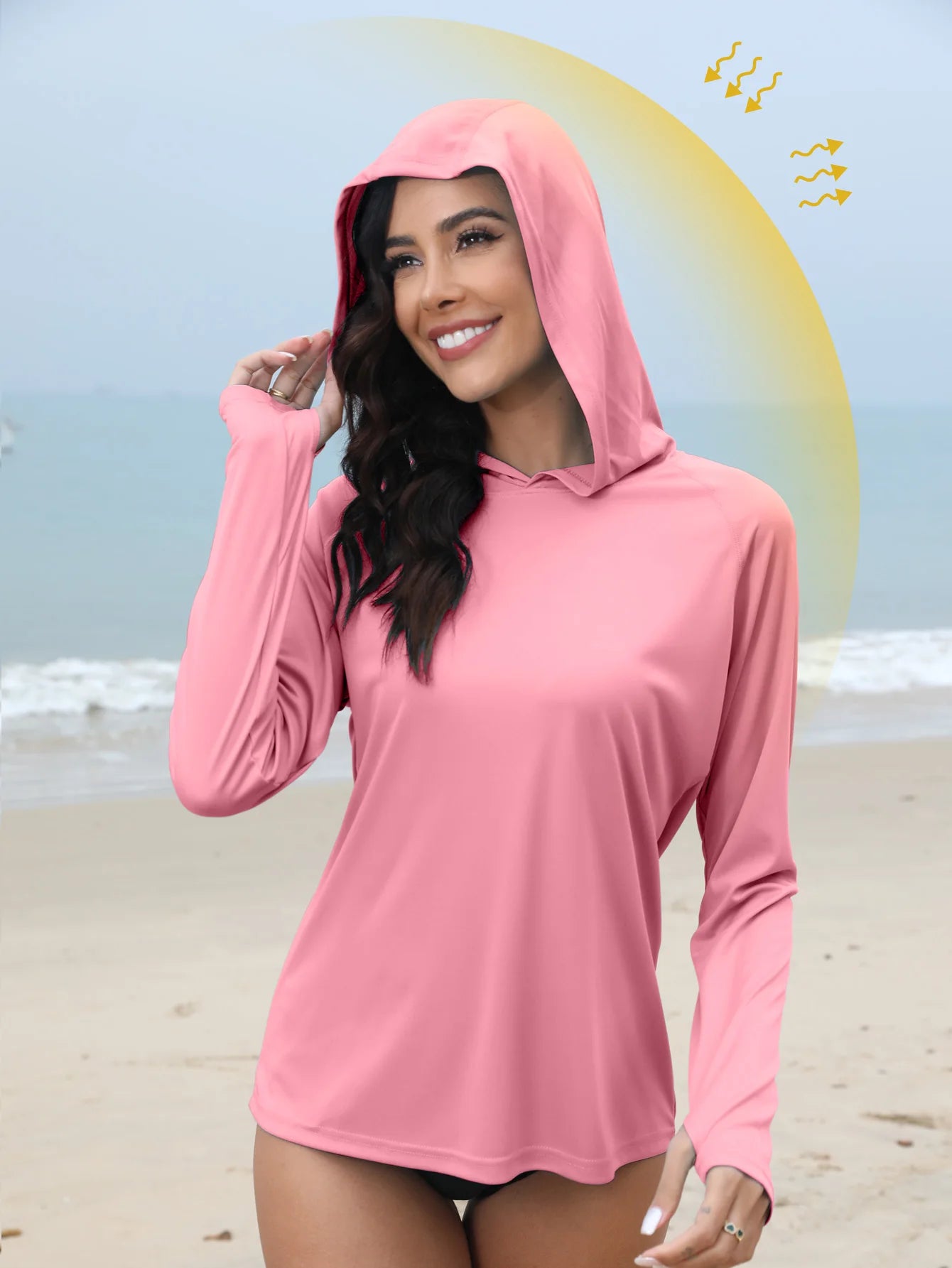 Women’s Sunscreen Hoodie T-Shirt Thumb Hole Hidden Ponytail Hole Outdoor Running Fitness Sport Top