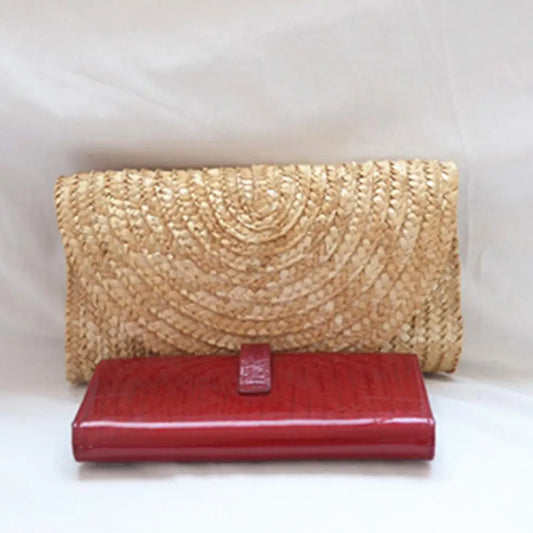 Pochette en paille de blé tressée faite à la main pour femmes, sac à main de plage d'été, portefeuille de voyage