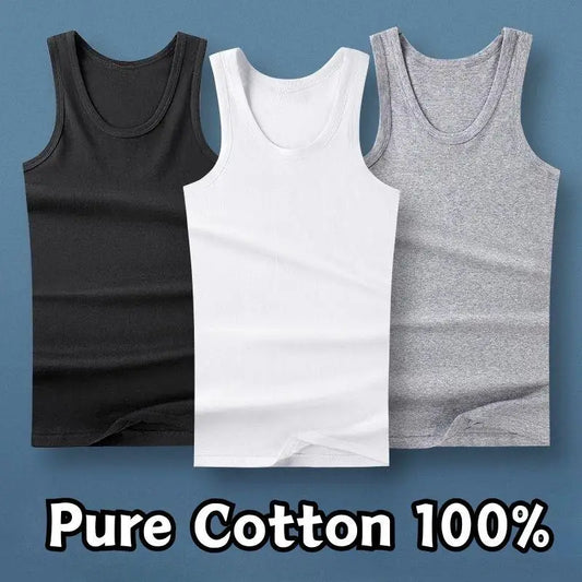 Men's 100% Cotton Tank Top – White, Grey & Black Plus Size Sleeveless Vest for Summer, Fitness, Bodybuilding & Casual Everyday Wear