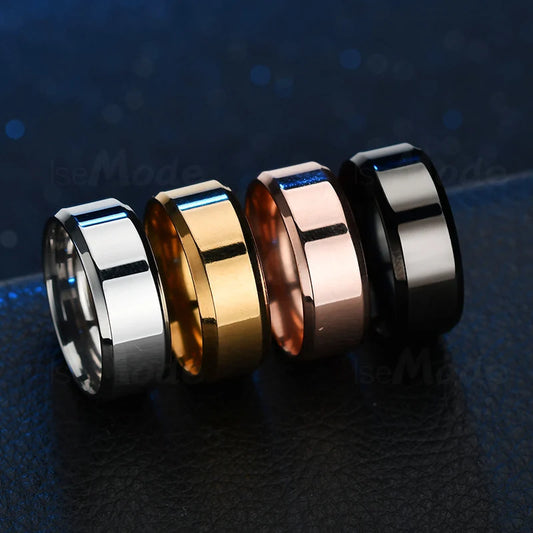 Anillo de boda de acero inoxidable – Anillo liso de alto pulido de 2 mm, 4 mm, 6 mm y 8 mm para hombres y mujeres | Joyería minimalista