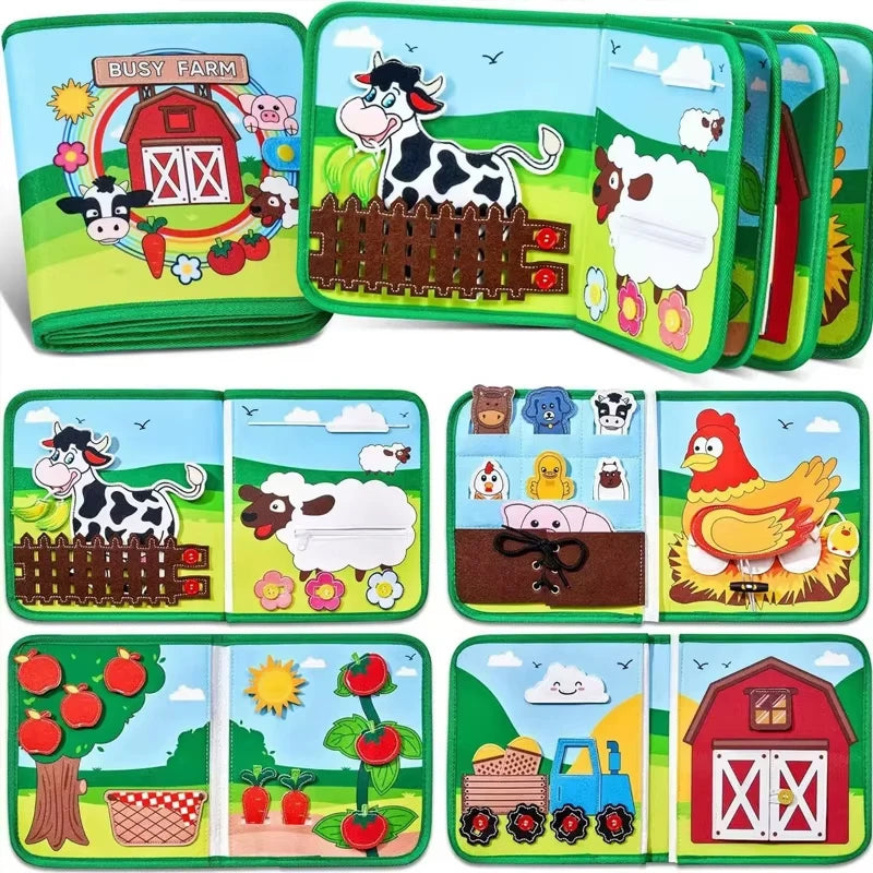 Libro de actividades Montessori de animales de granja – Libro de actividades de fieltro para el desarrollo de la motricidad fina y el aprendizaje temprano en niños pequeños