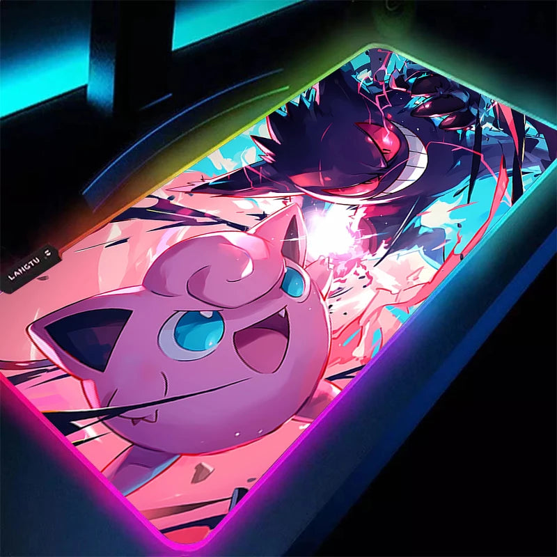 Alfombrilla de ratón Gaming XXL RGB de Pokémon Gengar – Alfombrilla de escritorio retroiluminada LED para teclado y PC